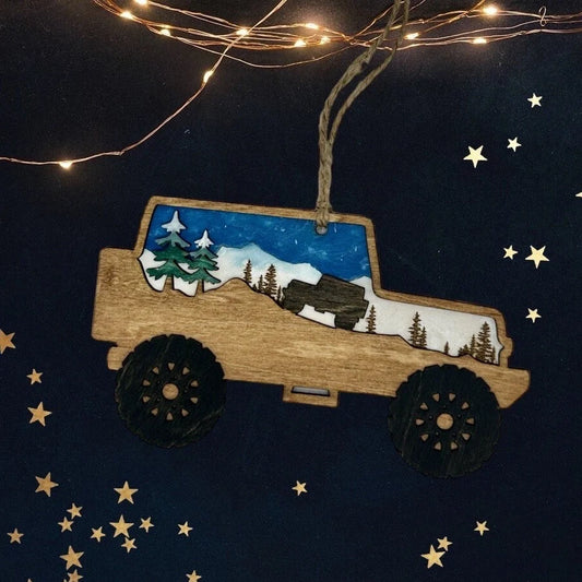 Wooden Off Road Jeeper Christmas Ornament